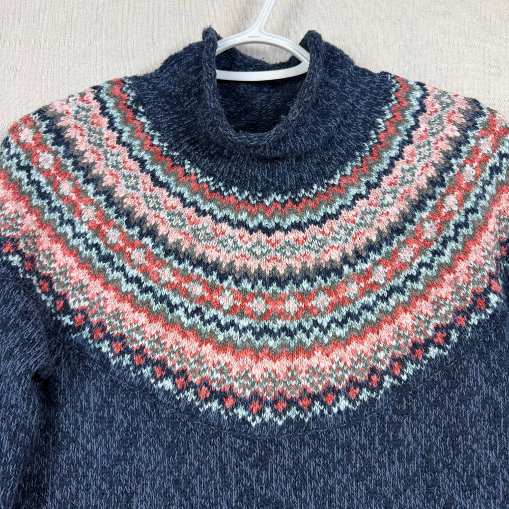 L.L. Bean Mock Neck Fair Isle Sweater SMALL Chunky Knit - Picture 2 of 8